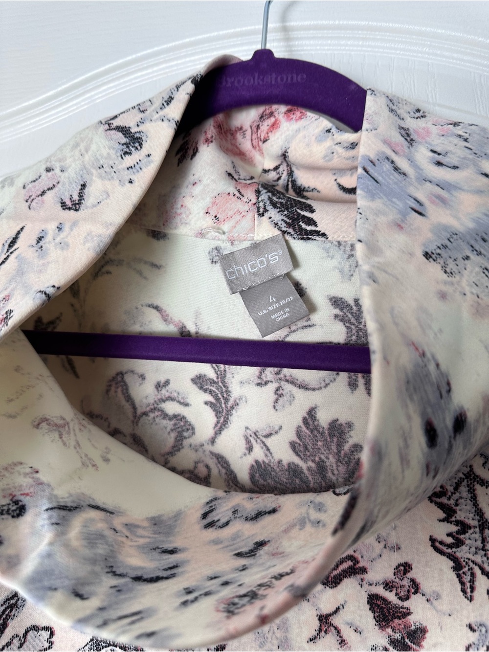 Chico's Cream Floral Print Blouse with Pink and Gray Accents